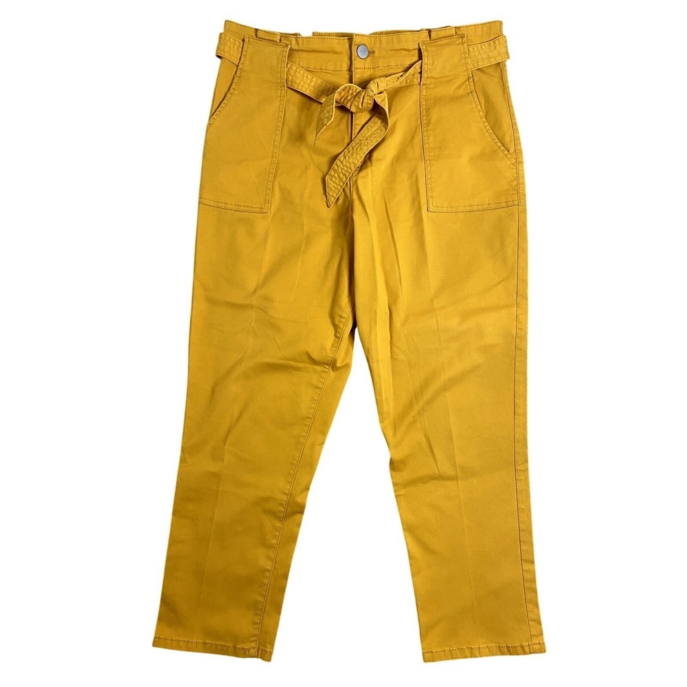 No Boundaries Skinny Pants Womens 17 Yellow High Rise Paperbag Waist Tie Belt